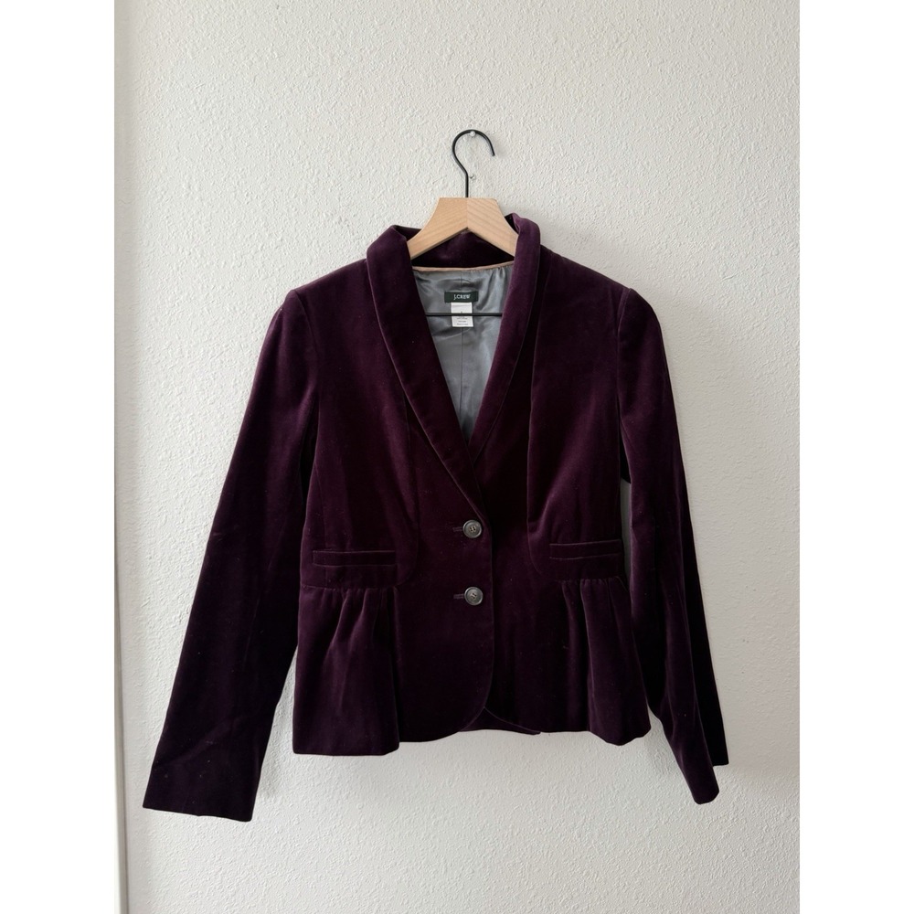 J Crew Purple Velvet Peplum Hem 2-Button Blazer Whimsigoth Y2k Preppy Jacket 6